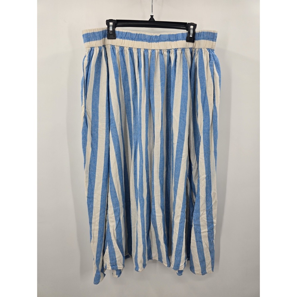 A New Day Skirt Womens XXL Blue Striped Linen Blend Midi